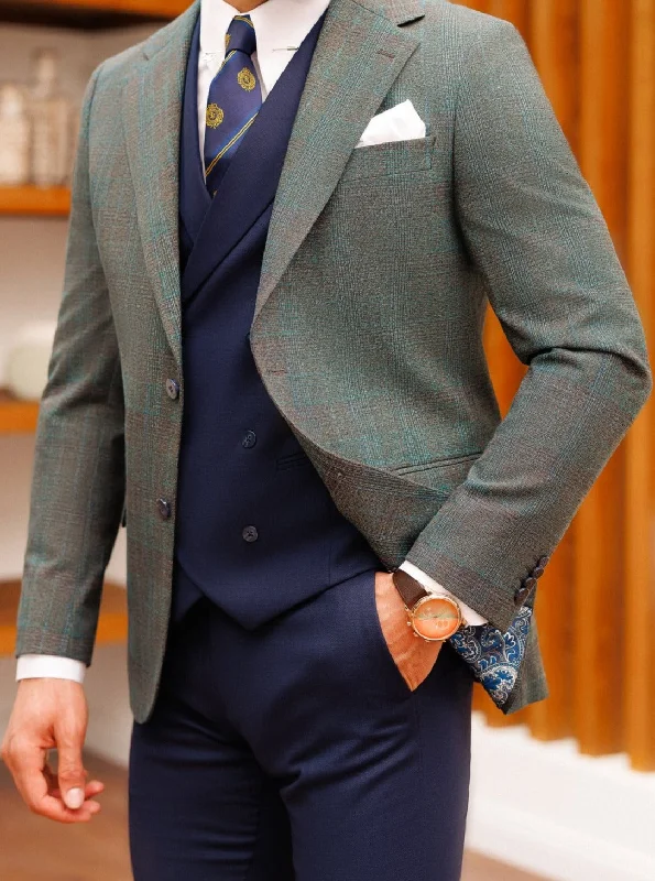 Simple Wardrobe Grey Plaid Slim-Fit Suit 3-Piece