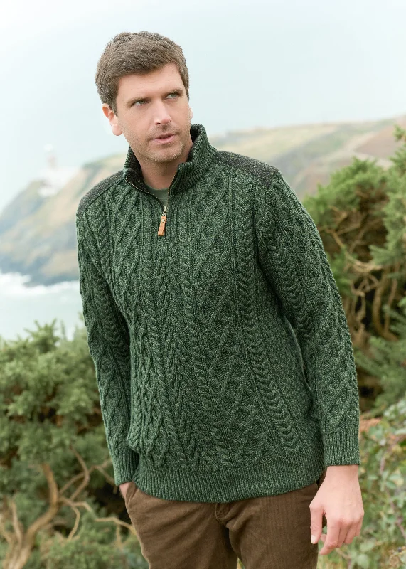 Everyday Jackets Aran Tweed 1/4 Zip Sweater | Green