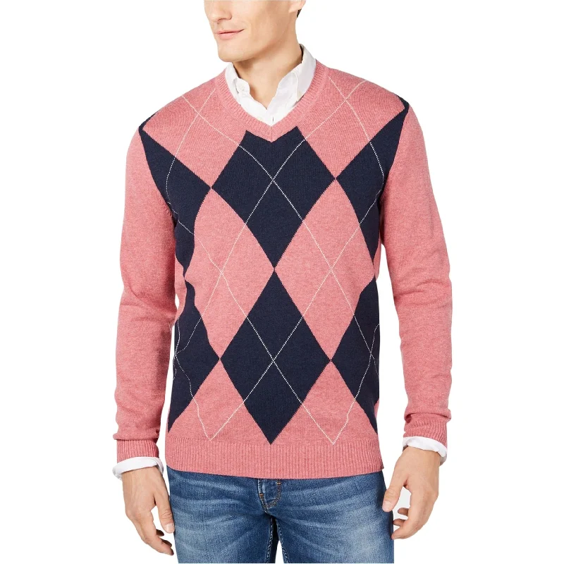 Cozy Pants Club Room Mens Argyle Knit Pullover Sweater, Pink, Large