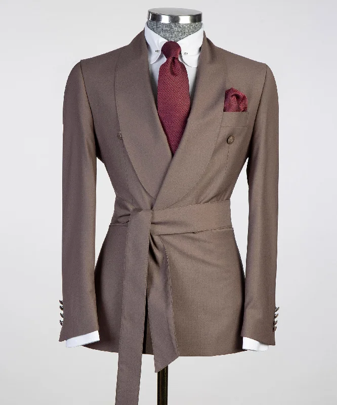 Simple Apparel Belted Brown Suit