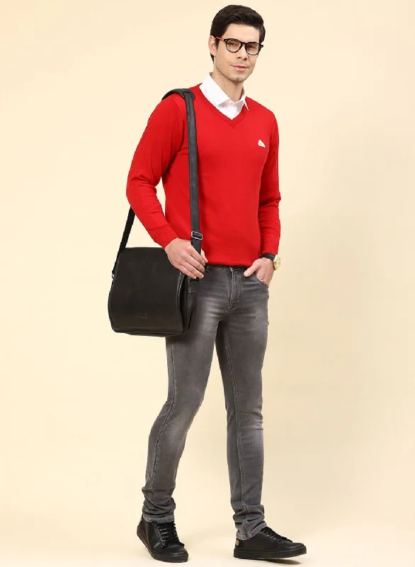 Outdoor Outfits Men Red Solid Wool blend Pullover