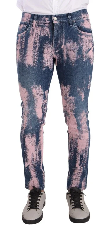 Flexible Outerwear Dolce & Gabbana Elegant Skinny Slim Fit  Jeans in Tie Men's Dye