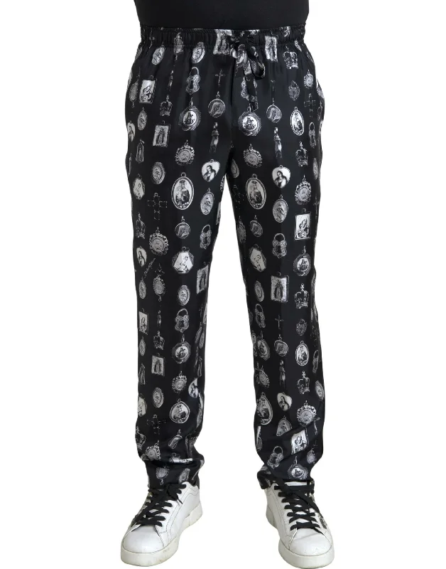 Smart Outfits Dolce & Gabbana Elegant Silk Joggers with Religious Men's Print