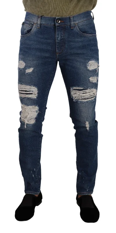 Comfortable Outfits Dolce & Gabbana Elegant Distressed Slim Fit  Men's Jeans