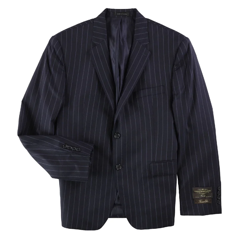 Functional Tops Tasso Elba Mens Stripe Two Button Blazer Jacket, Blue, 42 Short