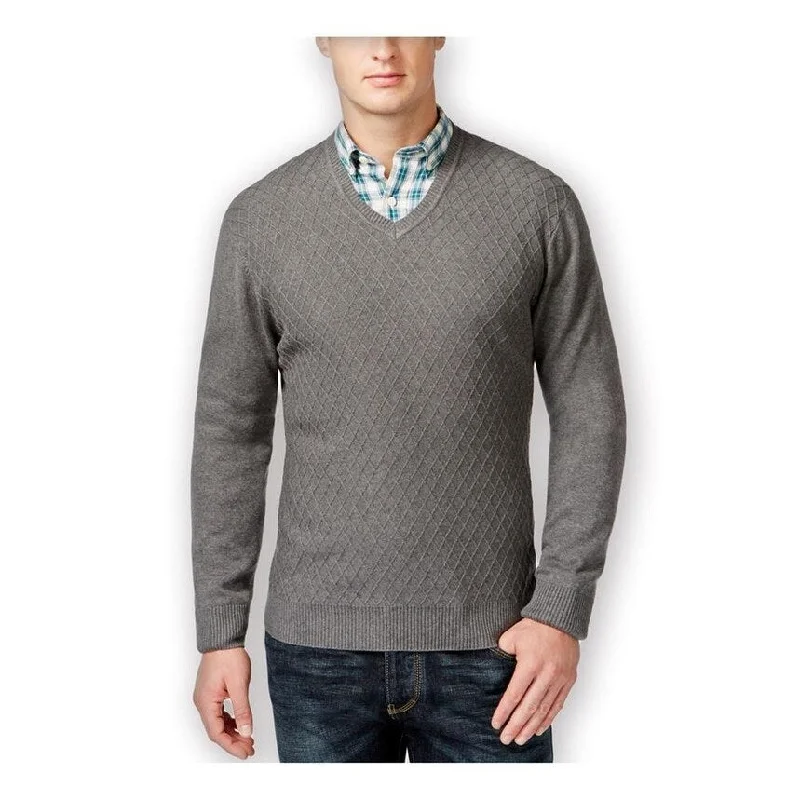 Functional Tops Club Room Mens Diamond Knit V-Neck Pullover Sweater
