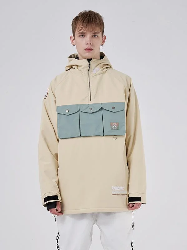Soft Streetwear Men's RAWRWAR 3 Cargo Pow Line Pockets Half Zipper Snow Jacket