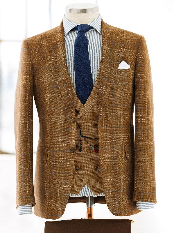 Sporty Looks Brown Plaid Slim-Fit Suit 3-Piece