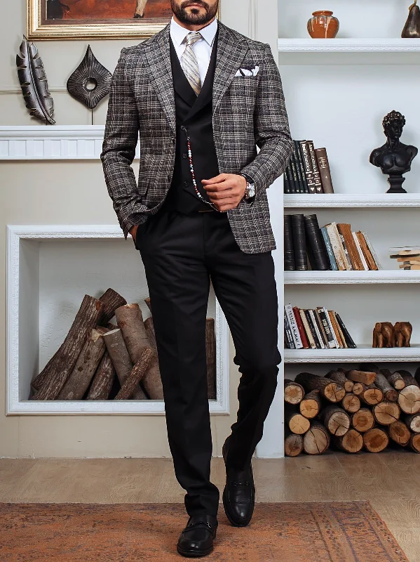 Laid-Back Essentials Grey Plaid Slim-Fit Suit 3-Piece