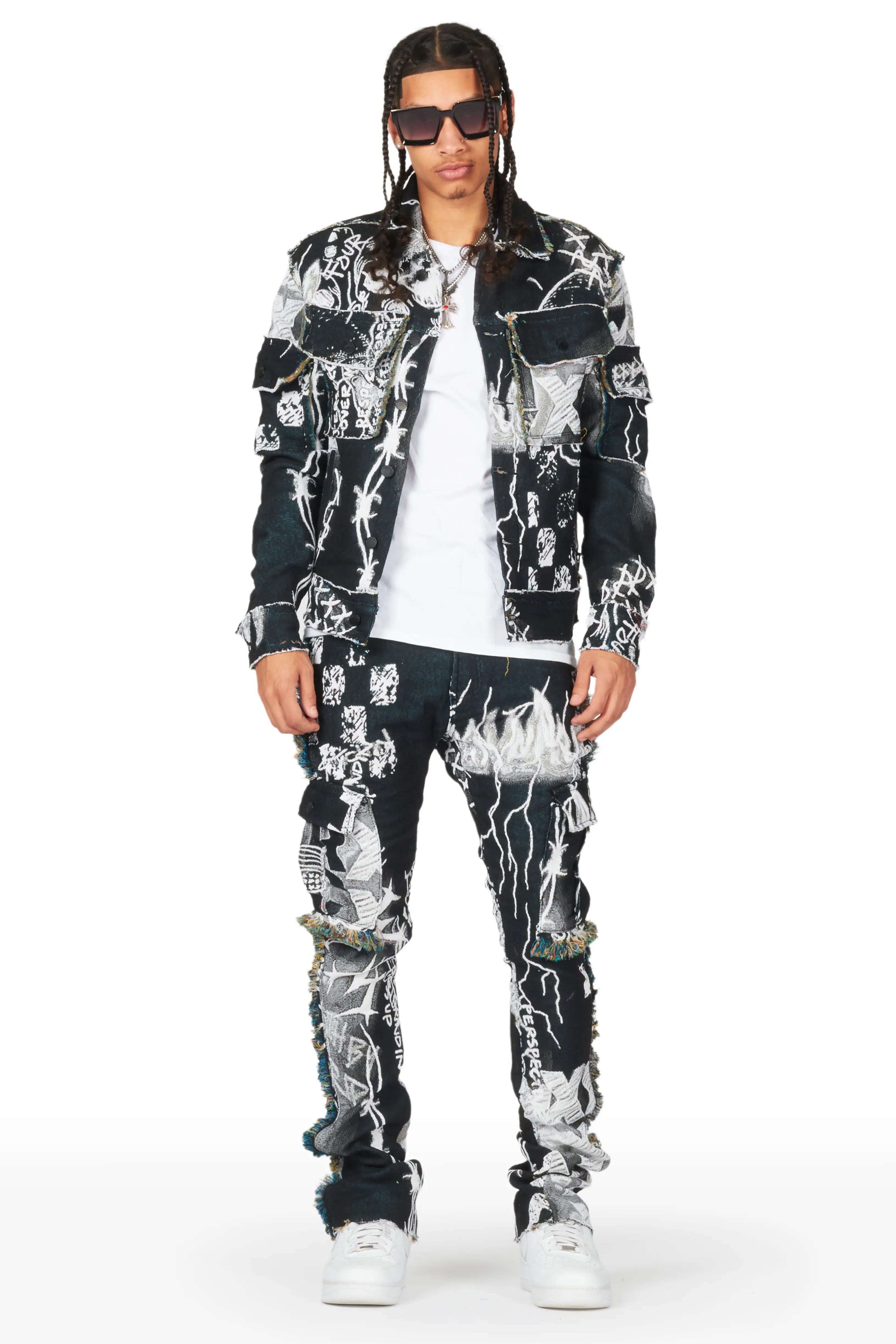 Outdoor Outfits Zane Black/White Tapestry Trucker Jacket