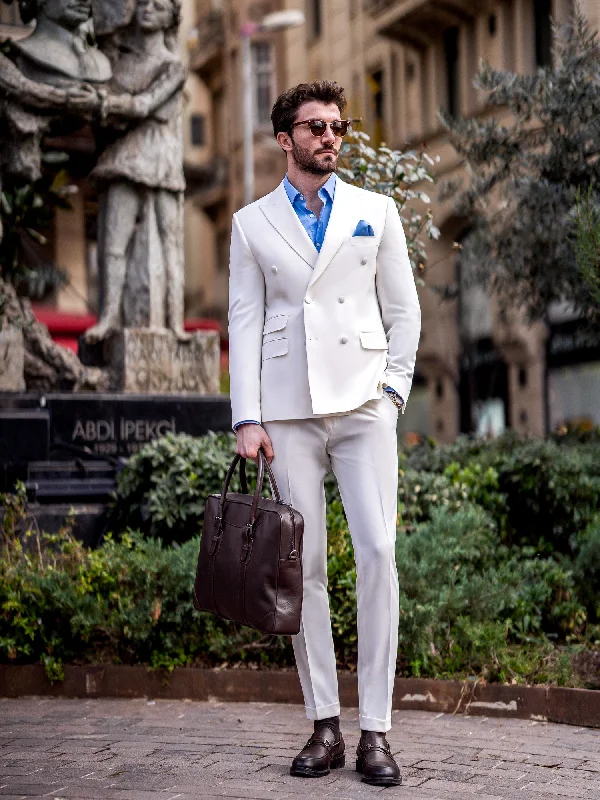Casual Sweaters White Double Breasted Suit 2-Piece