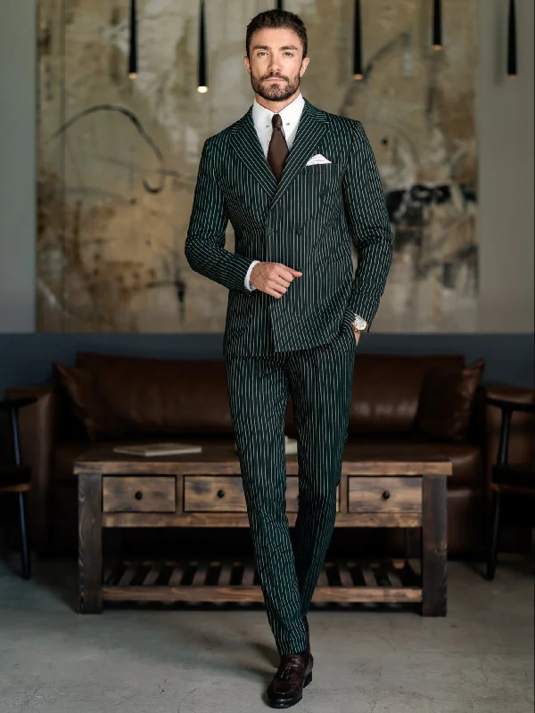 Urban Layers Green Striped Double Breasted Suit 2-Piece