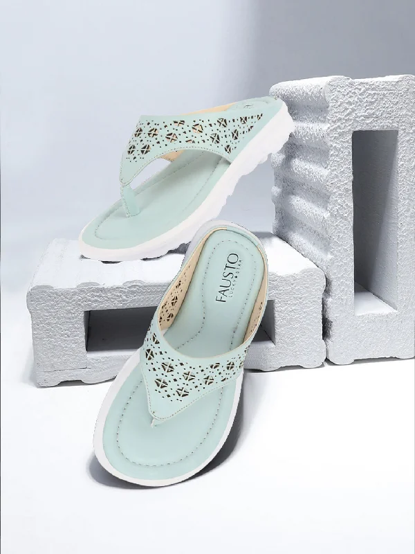 Women Sky Blue Party Fashion Stylish Laser Cut Design Strap Thong Flats Wedges Slipper Women Sky Blue Party Fashion Stylish Laser Cut Design Strap Thong Flats Wedges Slipper
