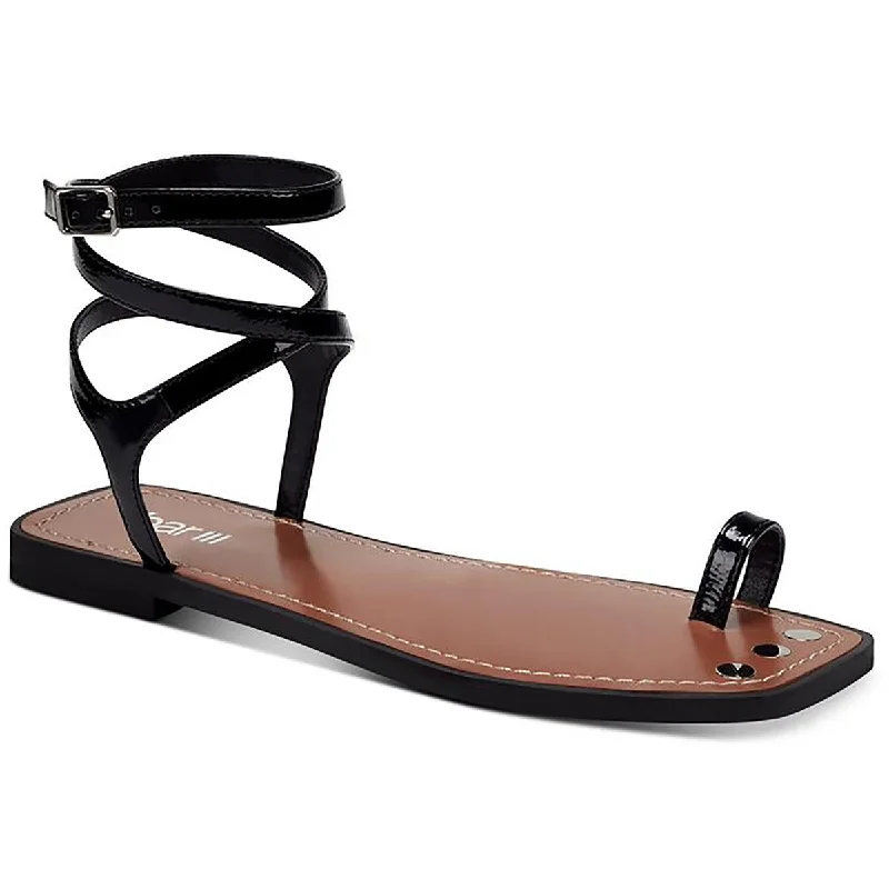Lightweight Loafers Bar III Womens Ryanne Patent Toe Loop Strappy Sandals