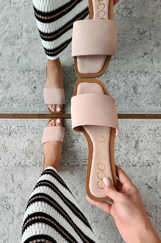 Premium Sneakers Chic Happens Square Toe Slide Sandals (Powder Pink)