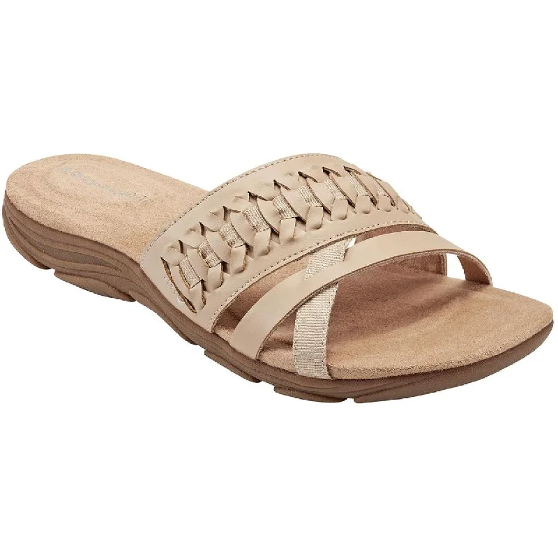 Flexible Shoes Easy Spirit Womens Linley 3 Faux Leather Flat Slide Sandals