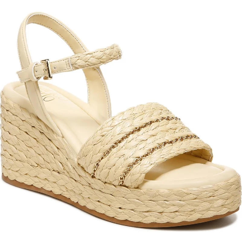 Fashionable Sneakers Franco Sarto Womens Peachy Raffia Faux Leather Wedge Sandals