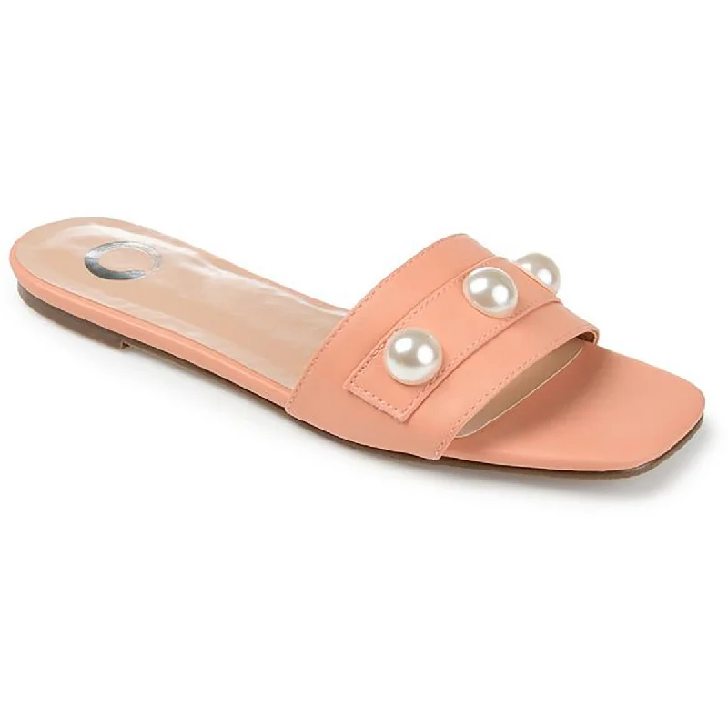 Comfortable Boots Journee Collection Womens Leonie Leather Embellished Slide Sandals