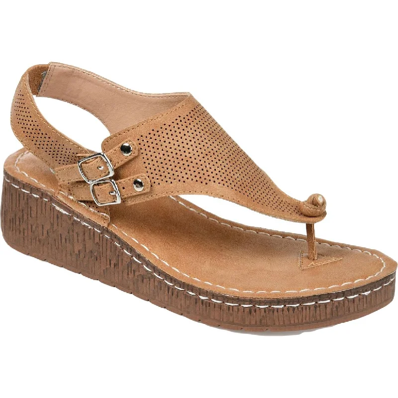 Soft Cushion Shoes Journee Collection Womens Mckell Buckle Wedge Sandals