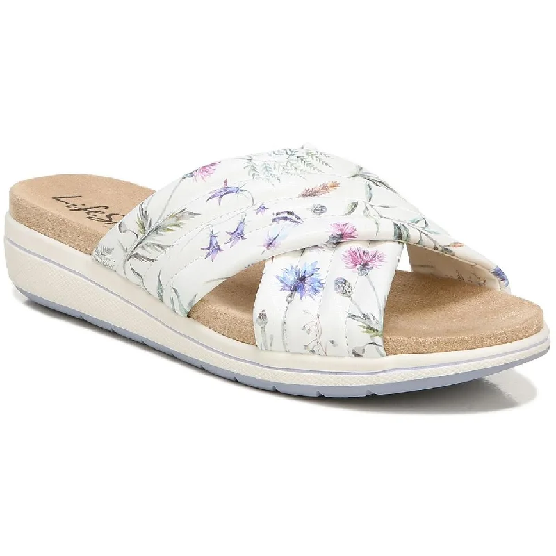 Cushion Sole Sneakers LifeStride Womens Panama Faux Leather Slip On Wedge Sandals