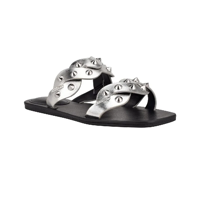 Chic Walking Shoes Marc Fisher Womens Bodil Faux Leather Metallic Slide Sandals