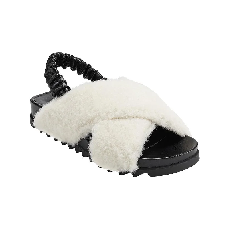 Outdoor Sneakers Marc Fisher Womens Javin 2 Faux Fur Flat Slingback Sandals
