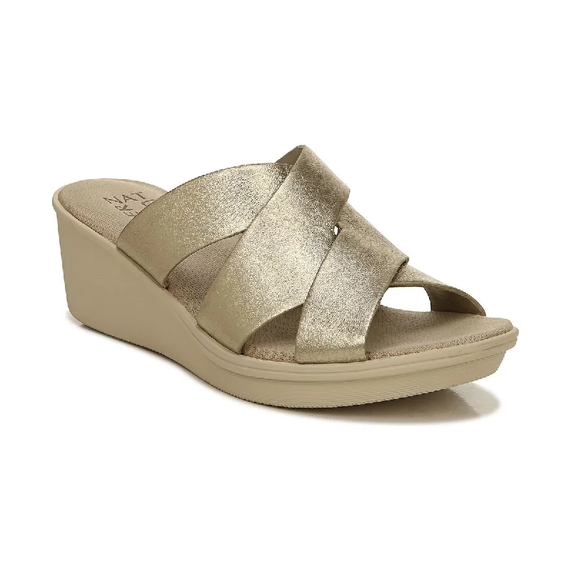 Elegant Footwear Naturalizer Womens Rowena Leather Slip On Wedge Sandals