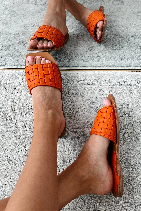 Sleek Sneakers Never Going Back Woven Slide Sandals (Orange)