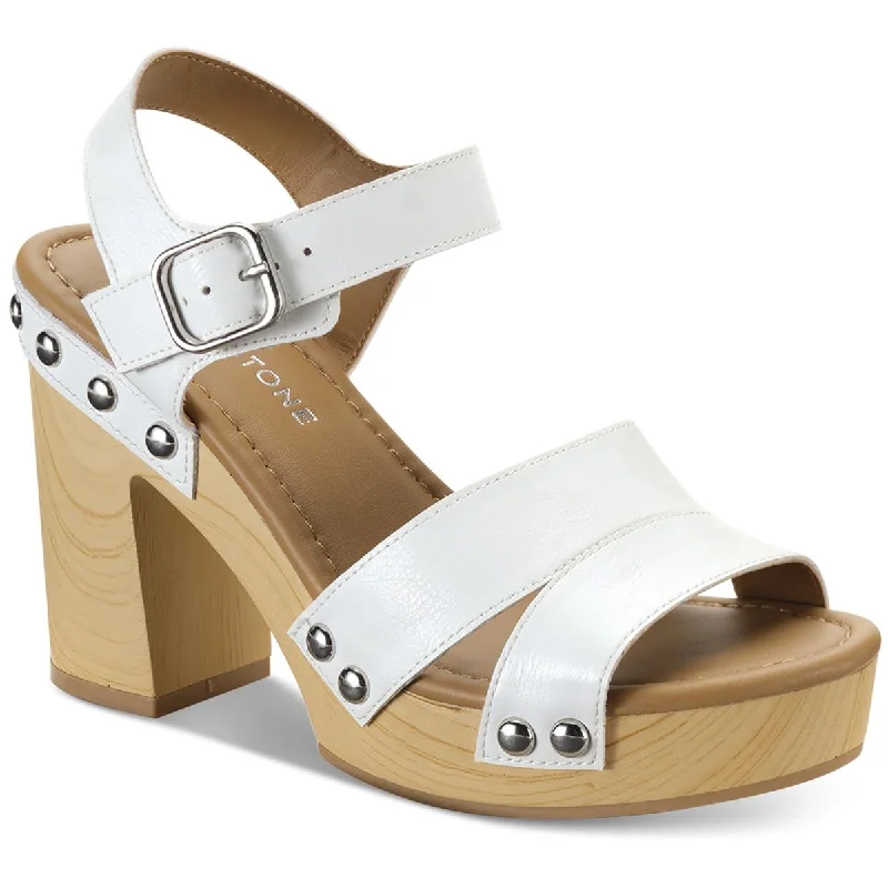 Cool Sneakers Sun + Stone Womens Delestep Faux Leather Ankle Strap Block Heels
