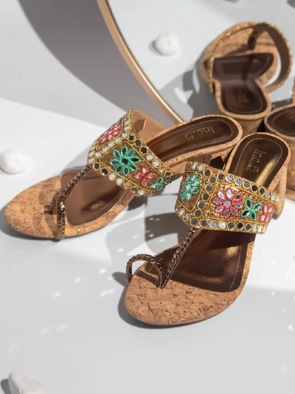 Ultra-Fashion Sneakers Women Antique Embellished Ethnic Block Heels