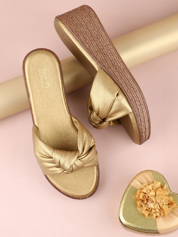 All-Season Footwear Women Antique Embellished Wedges With Knot Detail