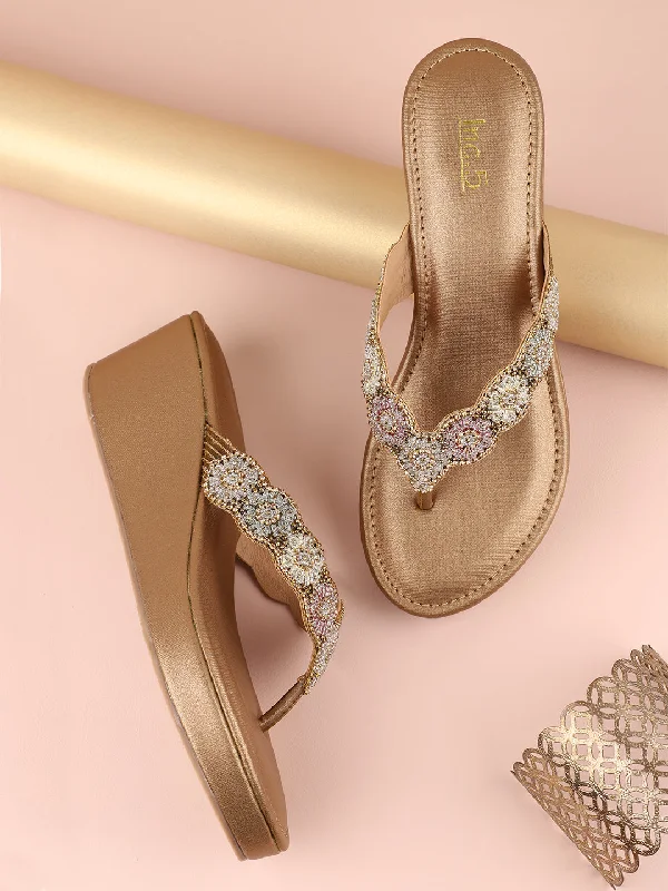 Modern Footwear Women Antique-Toned Embellished Ethnic Wedge Heels