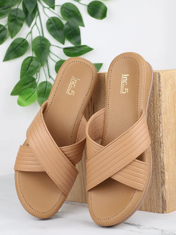 Durable Footwear Women Beige Textured Open Toe Comfort Heels