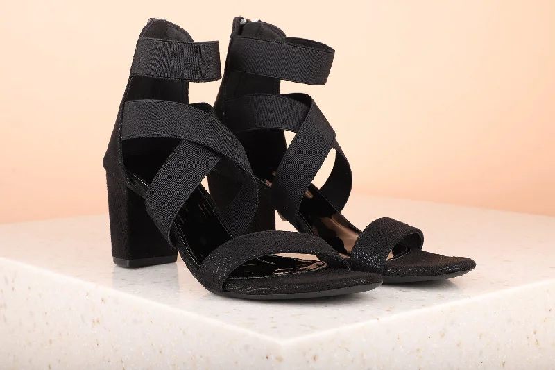 Fashionable Slip-Ons Women Black Printed Embellished Block Sandals