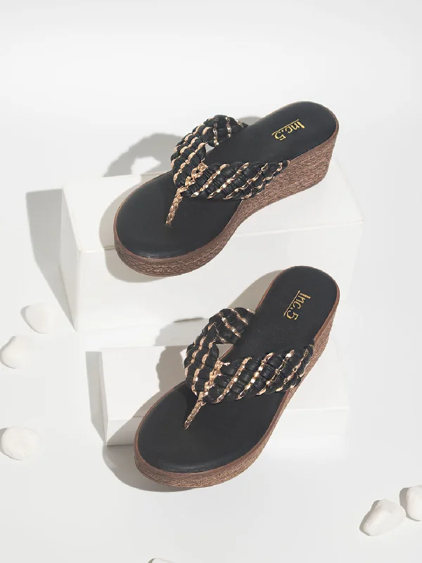 Elegant Footwear Women Black Solid One-Toe Platform Heels