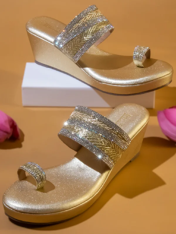 Lightweight Breathable Shoes Women Gold Embellished Wedge Sandals