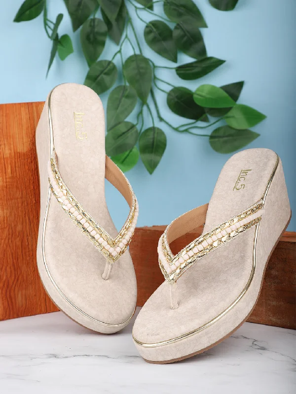 Soft Sole Sneakers Women Gold-Toned Embellished Wedge Heels