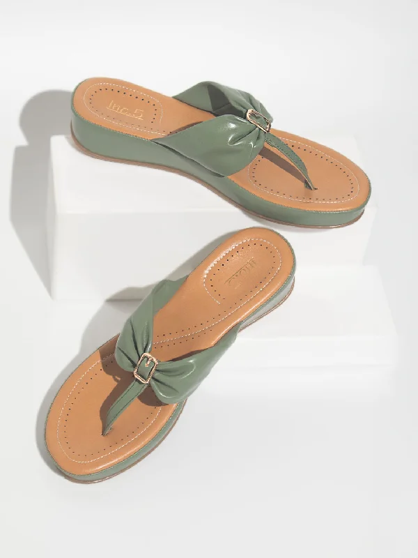 Chic Sneakers Women Green Solid Comfort Sandals