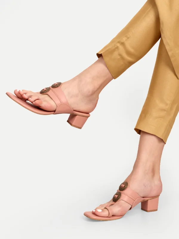 Ergonomic Shoes Women Peach Block Sandals