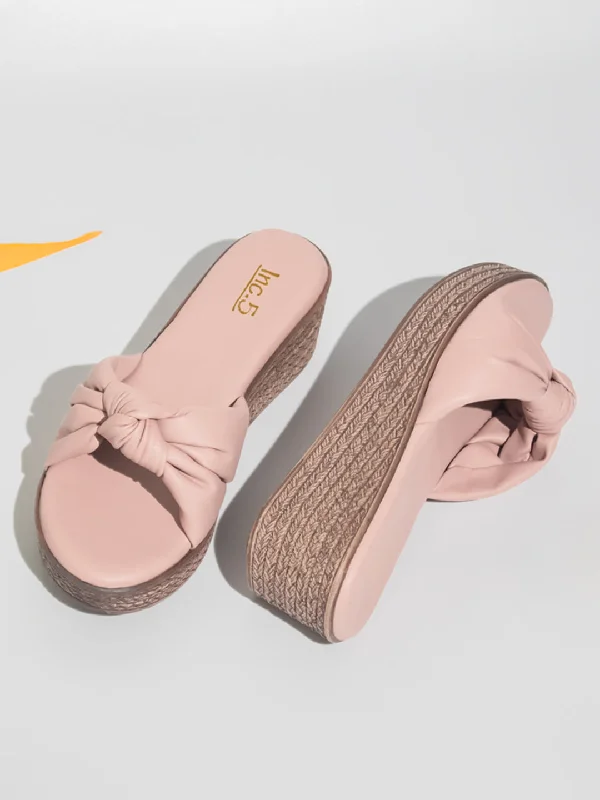 Chic Footwear Women Peach Solid Wedge Sandals