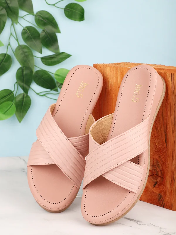 Walking Sneakers Women Peach Textured Open Toe Comfort Heels