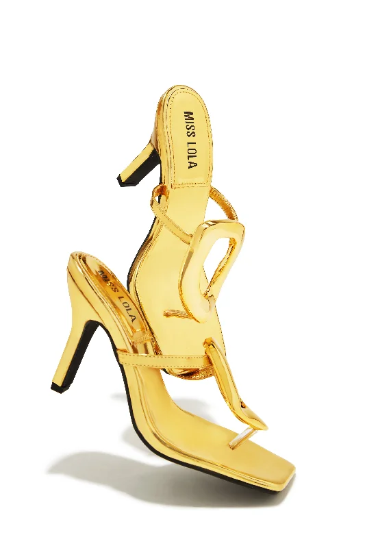 Cushion Sole Sneakers Adonna Thong Strap Mule Heels - Gold