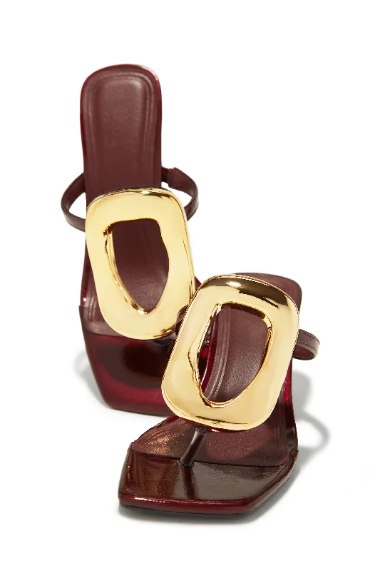 Long-Lasting Shoes Aelin Thong Strap Mid Heel Mules - Cherry