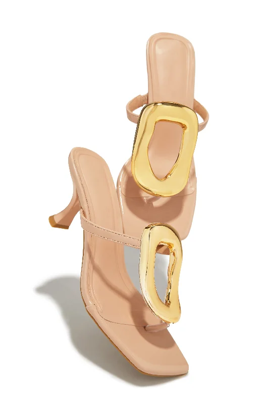 Cozy Sneakers Aelin Thong Strap Mid Heel Mules - Nude