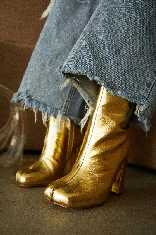 Fashionable Sneakers Alura Toe Split Block Heel Ankle Boots - Gold