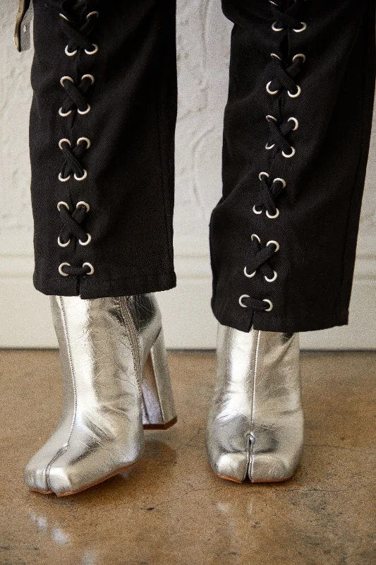Memory Foam Shoes Alura Toe Split Block Heel Ankle Boots - Silver