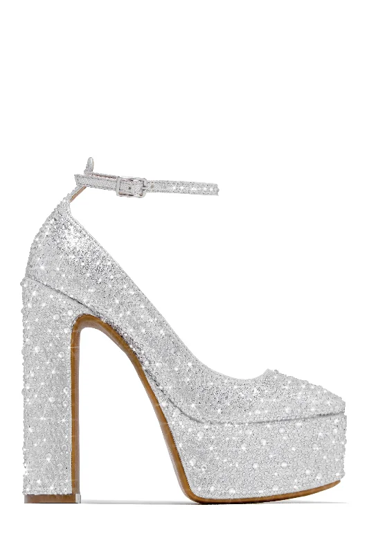 Vintage Sneakers Amarya Embellished Platform Block High Heels - Silver