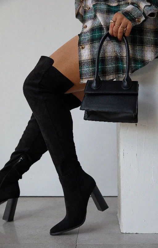 Lightweight Sneakers Amina Over The Knee Block Heel Boots - Black