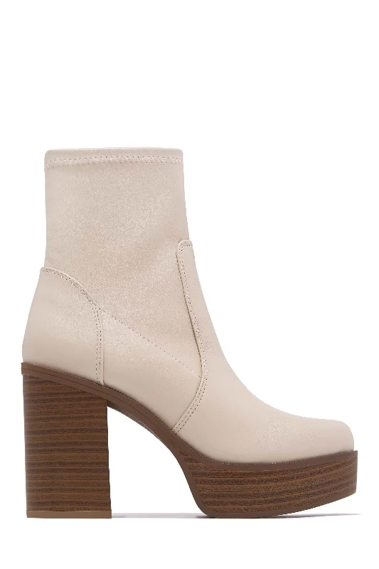 Affordable Loafers Aspen Block Heel Platform Ankle Boots - Bone