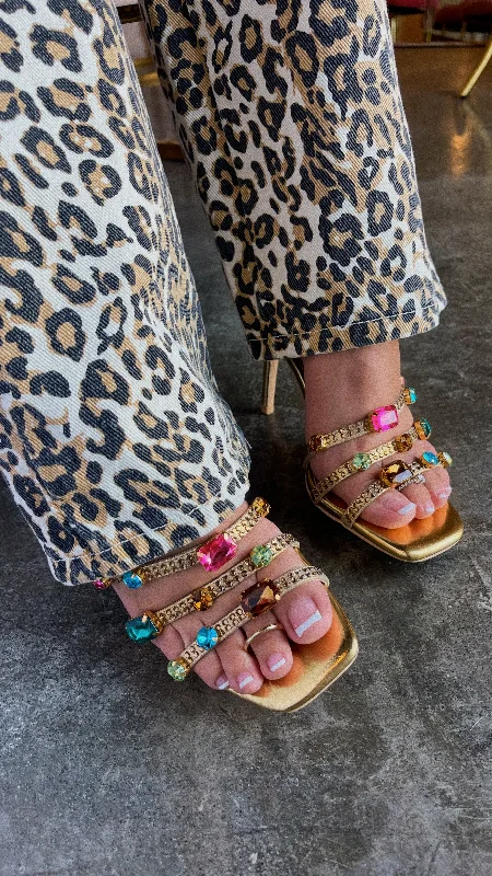 Modern Casual Shoes Birthday Drinks Embellished Mule Heels - Gold